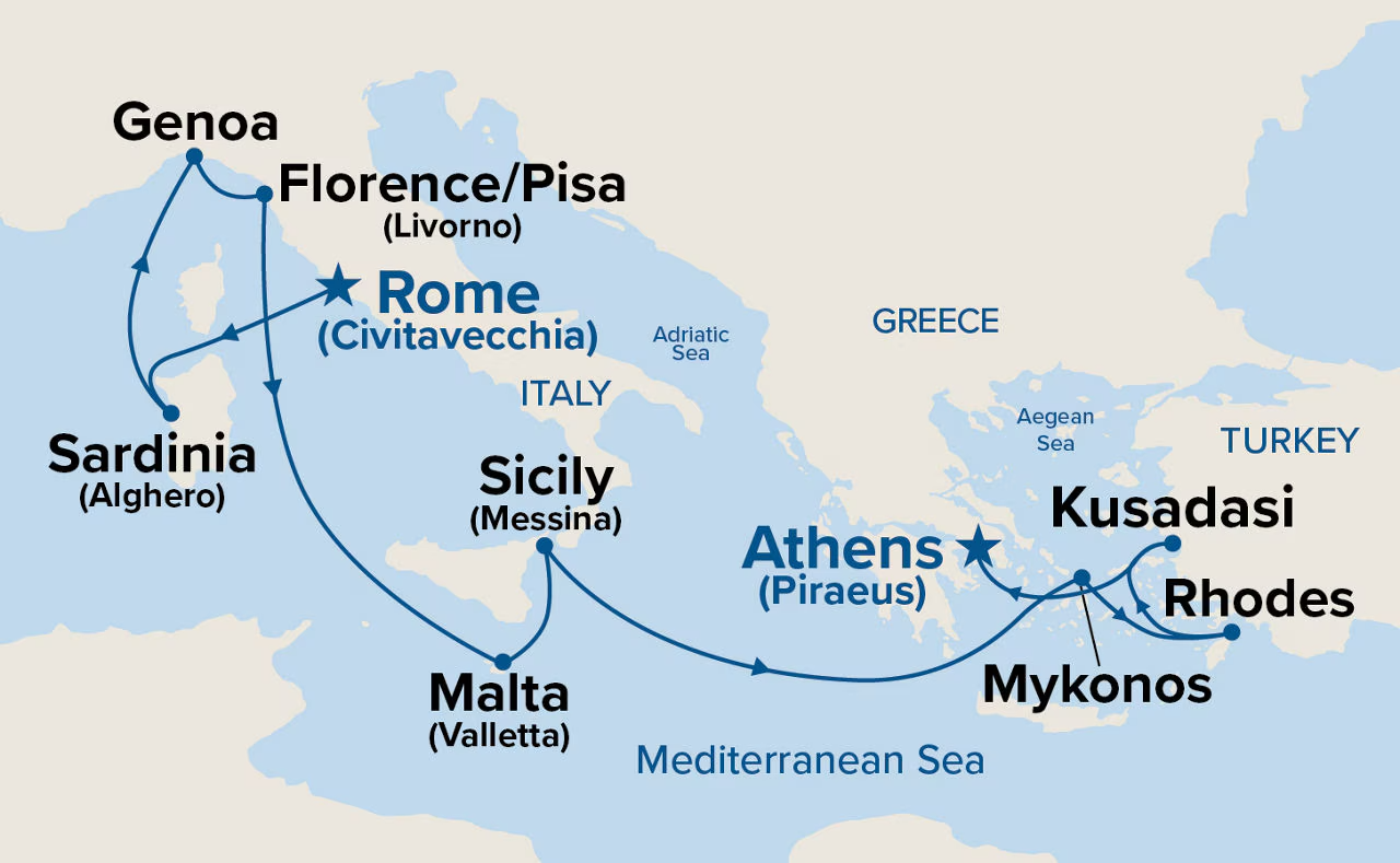 Rome to Athens: A Mediterranean Crossroads map