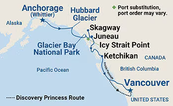 Alaska: Denali & Voyage of the Glaciers cruise map